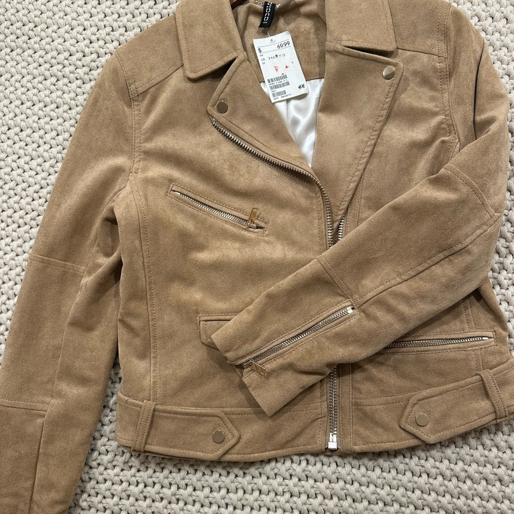 NWT Tan Faux Suede Women's Moto Jacket